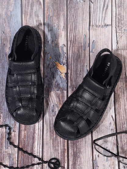 99Crafts Premium European Milled Leather Sandals | Hand-Stitched Sole | Ortholite Footbed | Velcro Closure