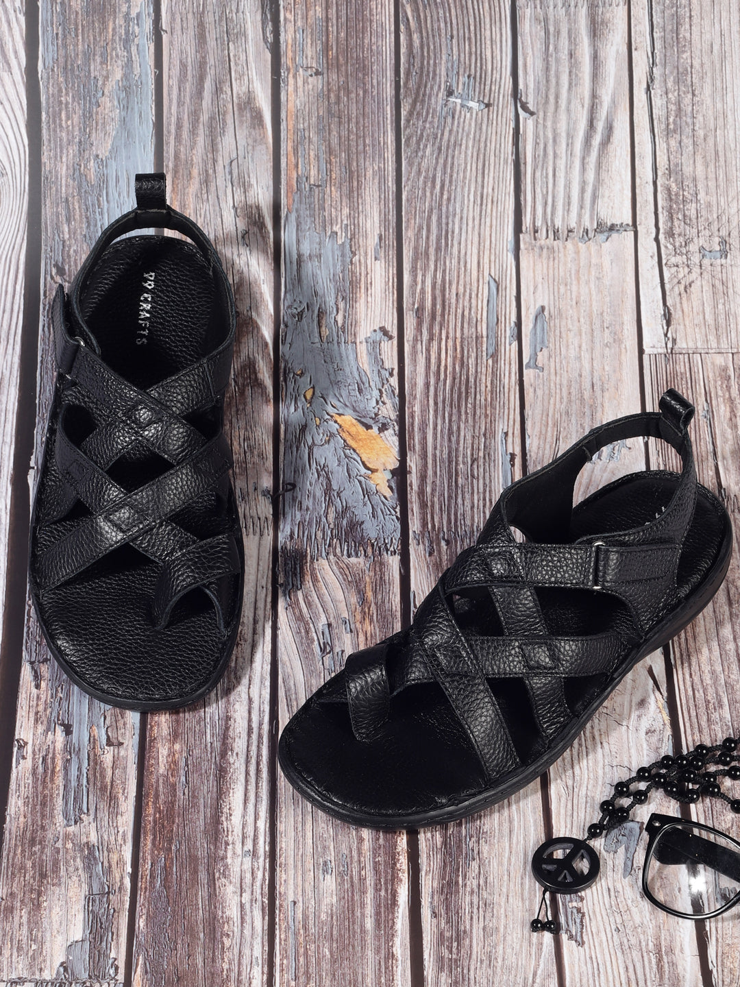 99Crafts Premium European Milled Leather Multi-Strap Sandals with Ortholite Footbed & Velcro Closure