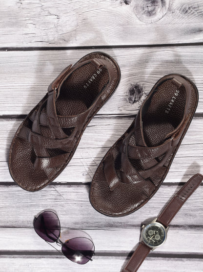 99Crafts Premium European Milled Leather Multi-Strap Sandals with Ortholite Footbed & Velcro Closure
