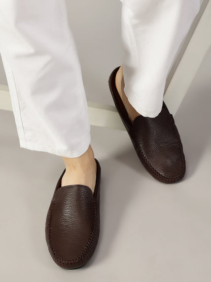 99Crafts Premium Quality European Full-Grain Milled Leather Handmade Driving Mules / Half Shoe For Men