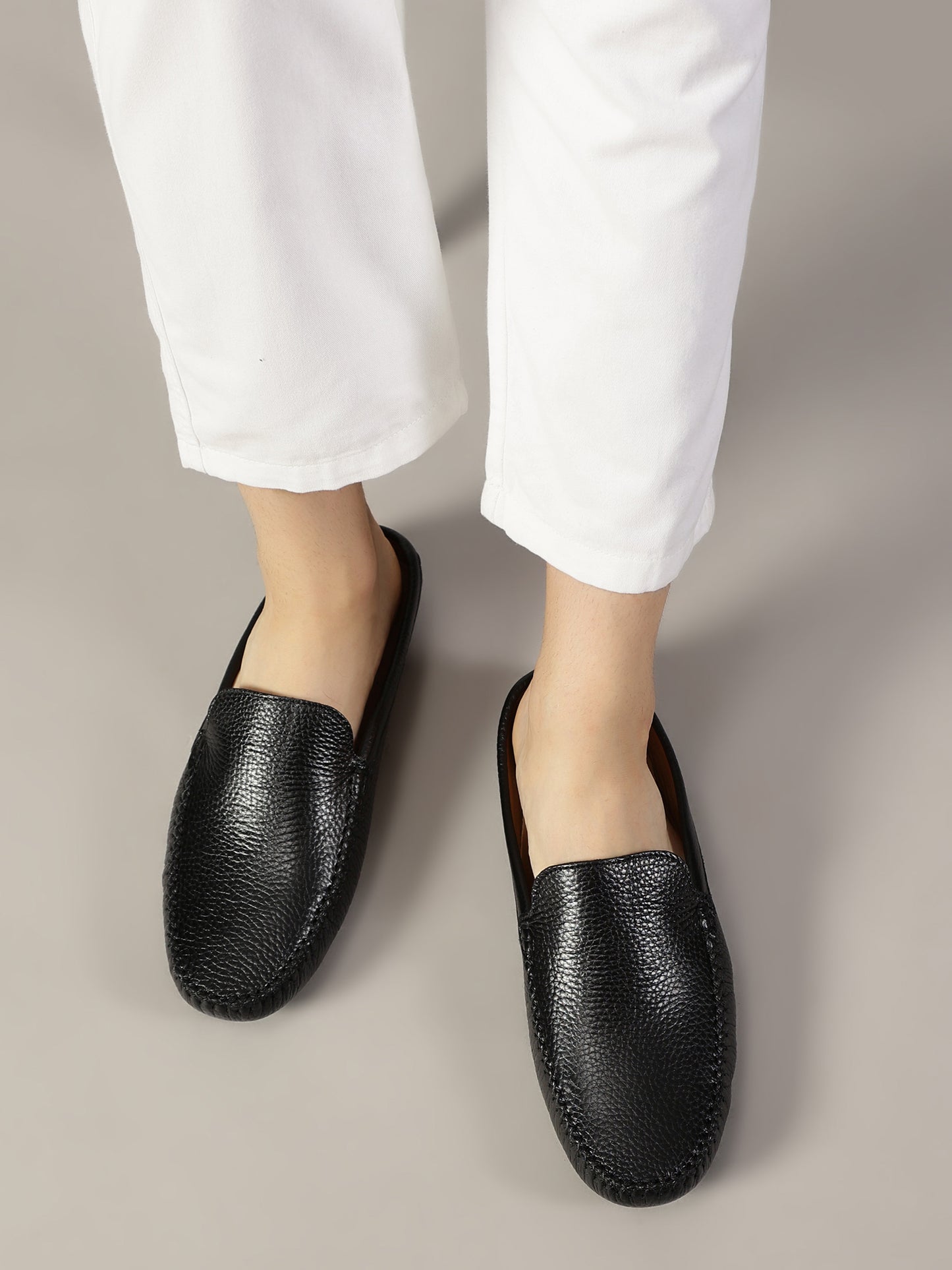 99Crafts Premium Quality European Full-Grain Milled Leather Handmade Driving Mules / Half Shoe For Men