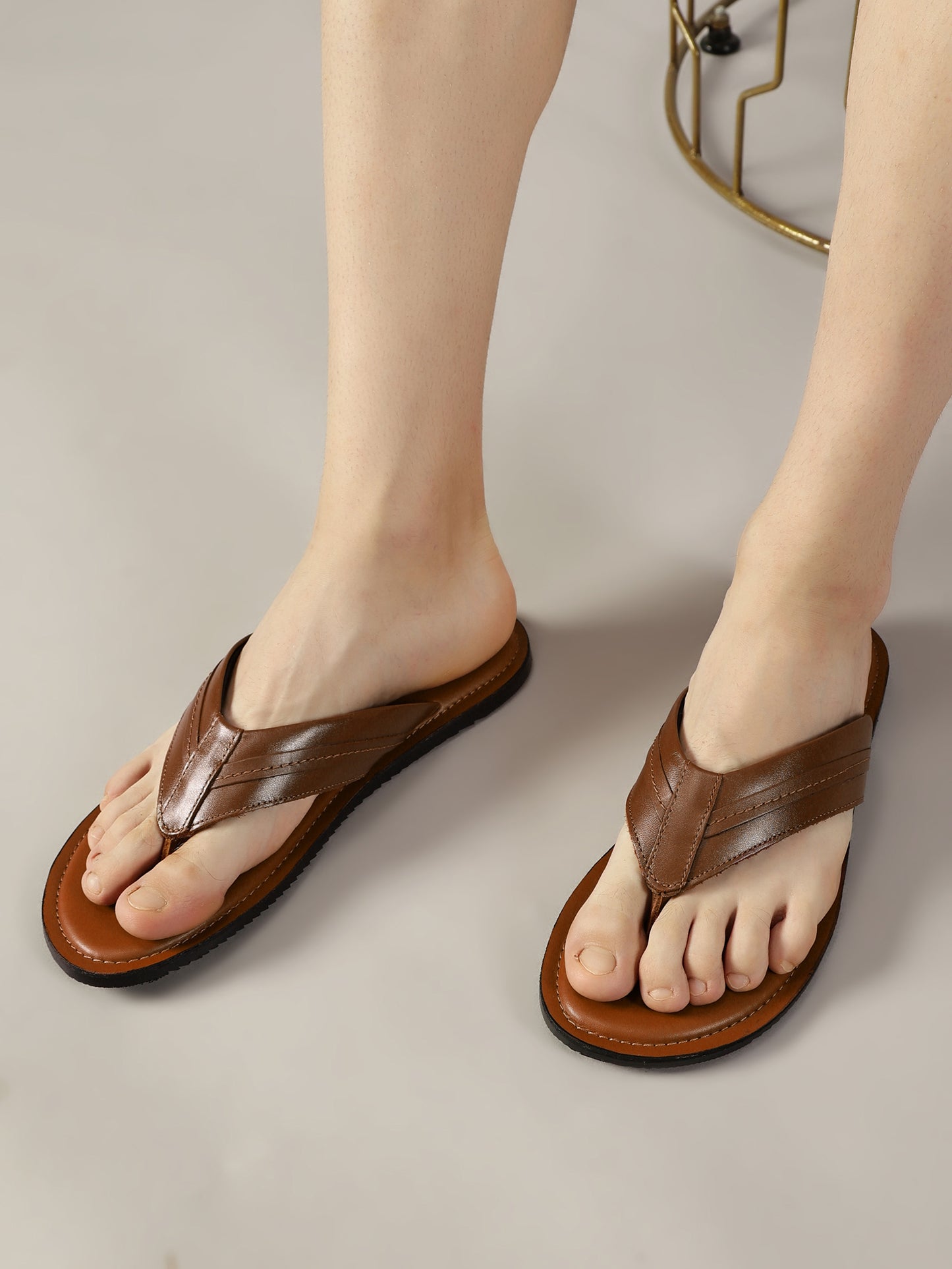 99Crafts Men's Italian Full Grain Leather Flat Sandals with TPR Sole