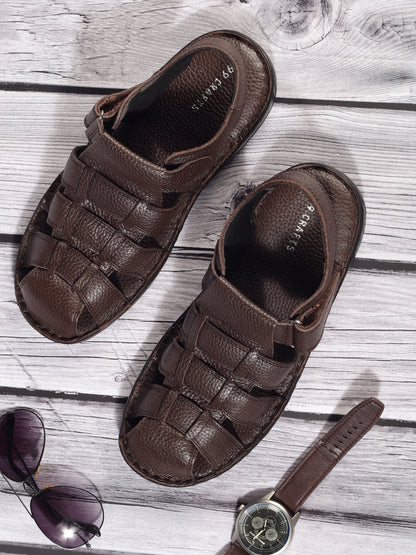 99Crafts Premium European Milled Leather Sandals | Hand-Stitched Sole | Ortholite Footbed | Velcro Closure