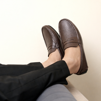European Milled Leather Driving Loafers Penicut-Saddle