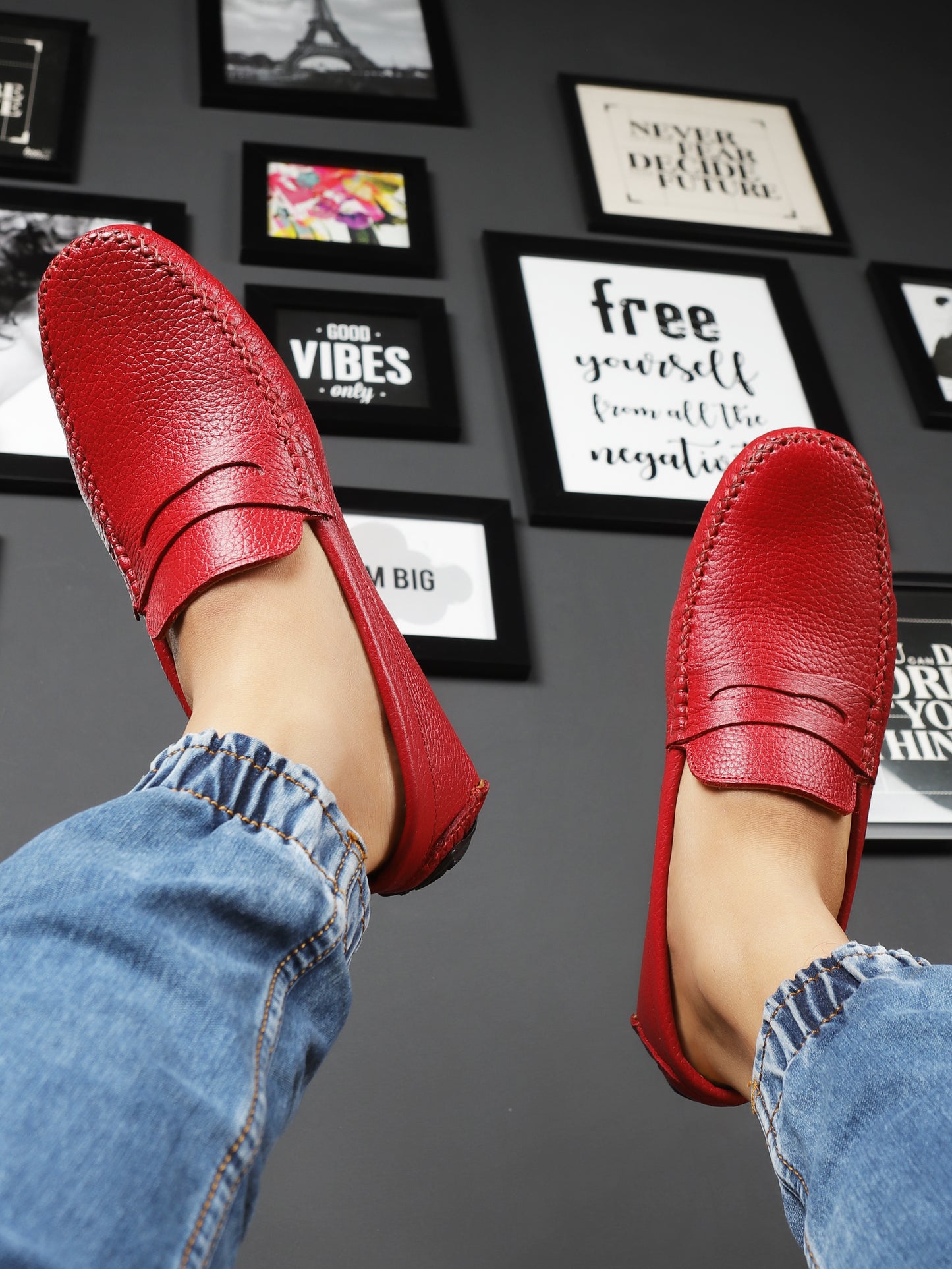 99Crafts Premium Quality European Full-Grain Milled Leather Handmade Driving loafers With Penicut Saddle For Men