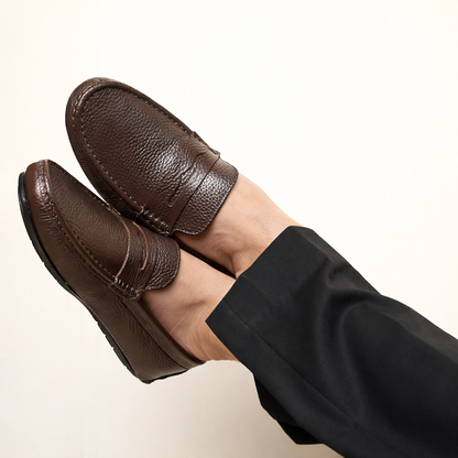 European Milled Leather Driving Loafers Penicut-Saddle