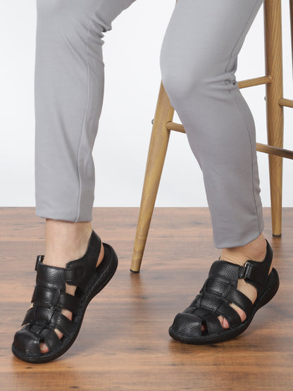 99Crafts Premium European Milled Leather Sandals | Hand-Stitched Sole | Ortholite Footbed | Velcro Closure