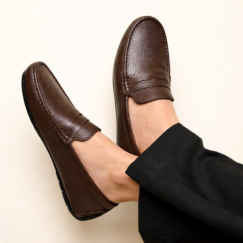 European Milled Leather Driving Loafers Penicut-Saddle