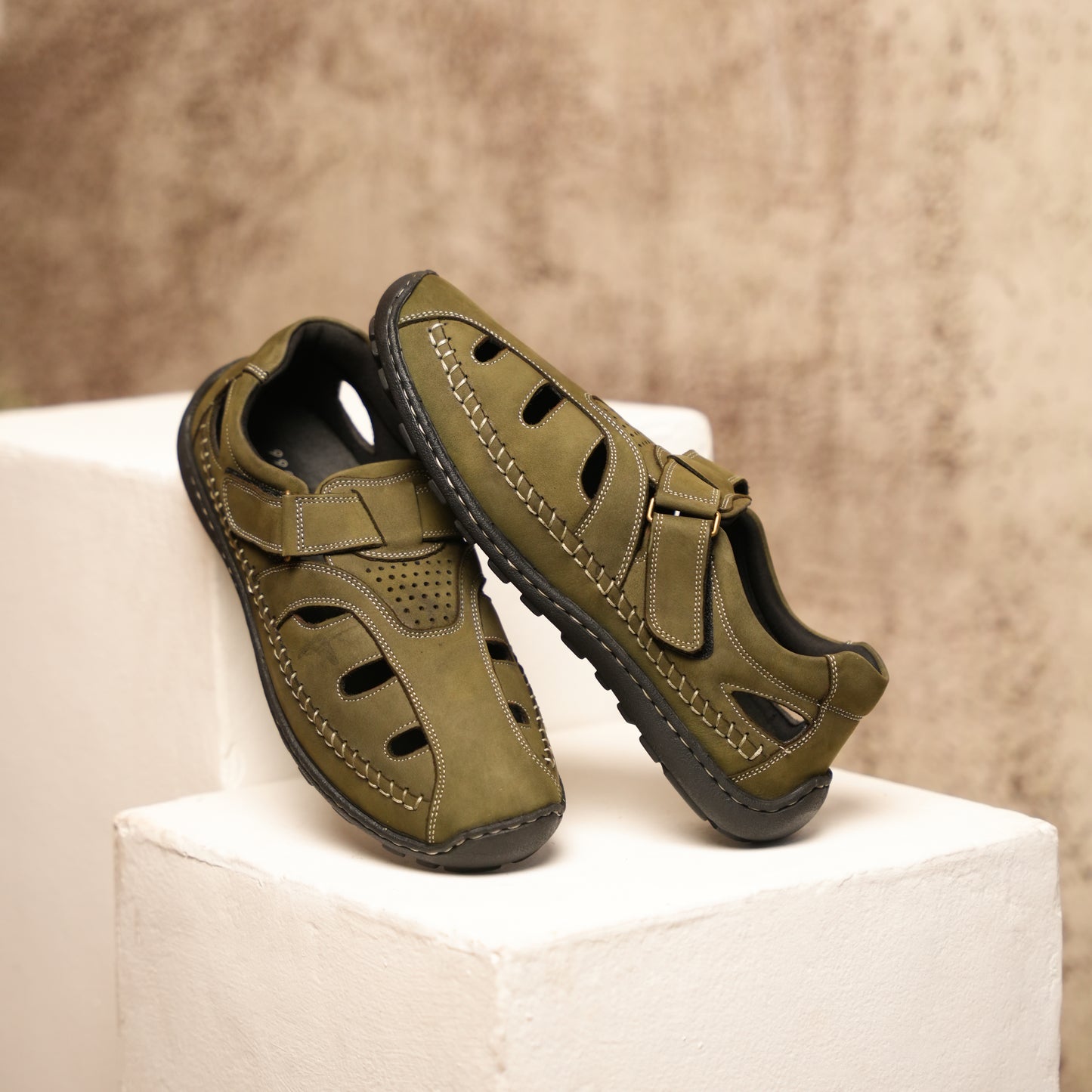 99Crafts Premium European Nubuck Leather Fisherman Sandals | Ortholite Footbed | Velcro Closure