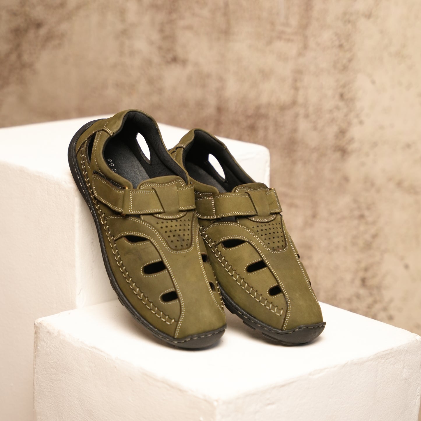 99Crafts Premium European Nubuck Leather Fisherman Sandals | Ortholite Footbed | Velcro Closure