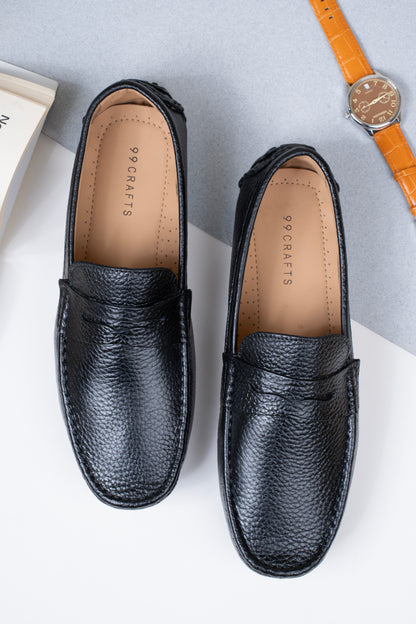 99Crafts Premium Quality European Full-Grain Milled Leather Handmade Driving loafers With Penicut Saddle For Men