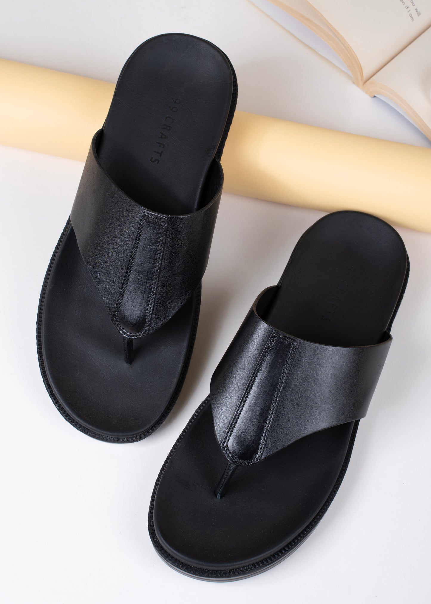 99Crafts Luxe Italian Full-Grain Leather V-Strap Sandal | Ultra-Soft Ortholite Memory Cushion