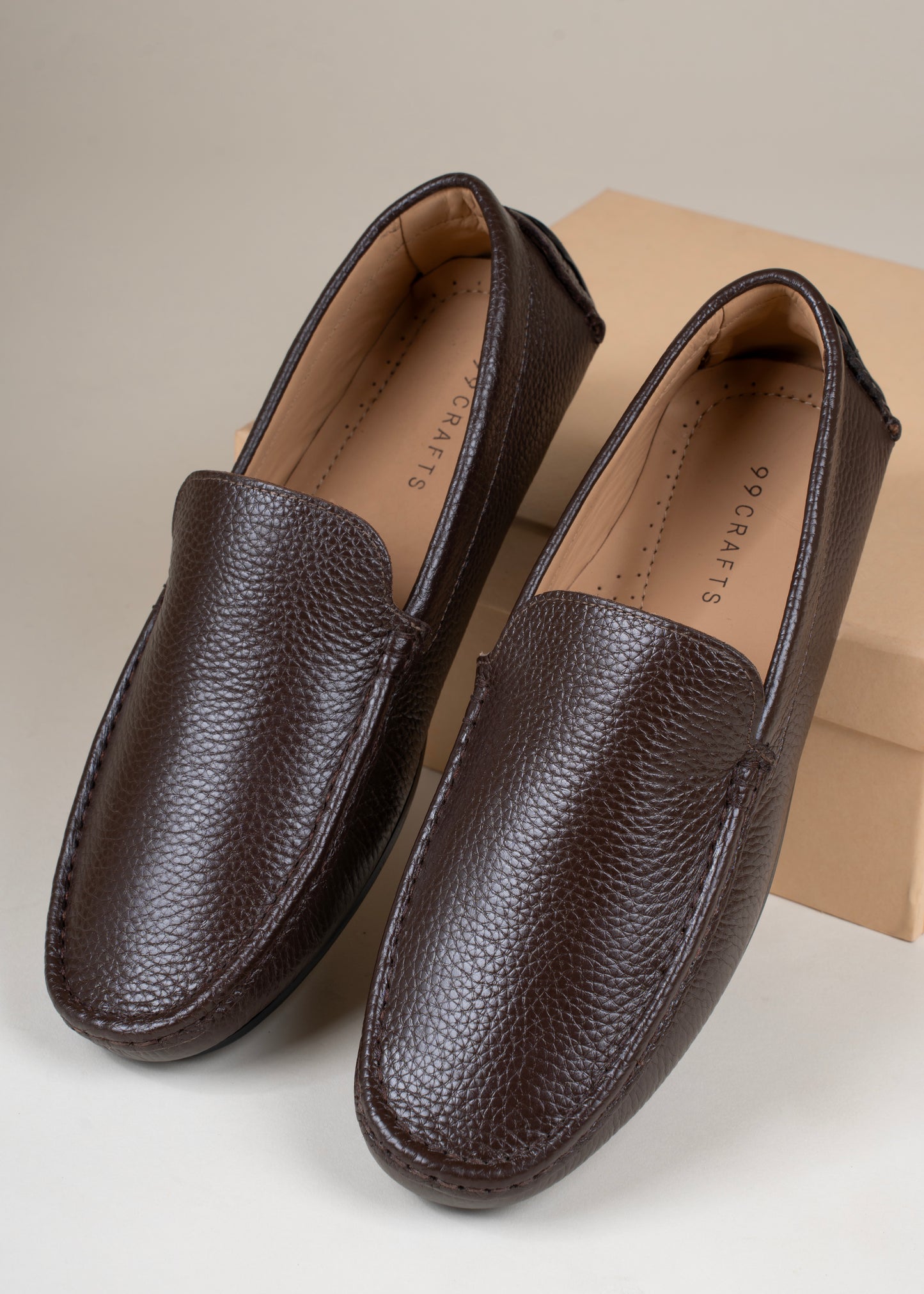 99Crafts Premium Quality European Full-Grain Milled Leather Handmade Driving loafers For Men