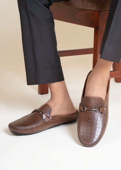 European Leather Croco-Metal Print Mules