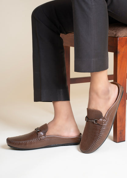 European Leather Croco-Metal Print Mules