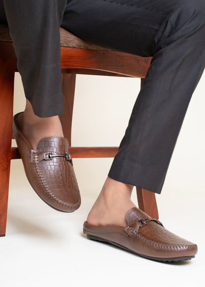 European Leather Croco-Metal Print Mules