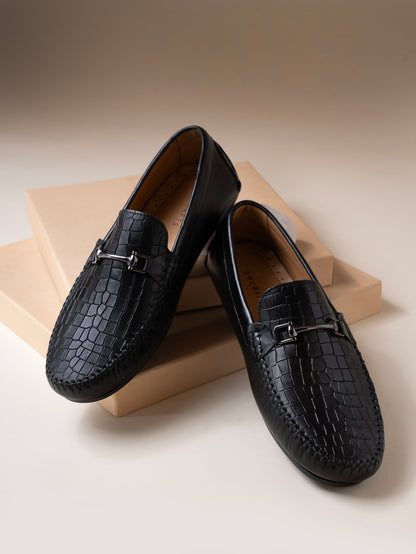 European Leather Croco-Metal Print Loafers
