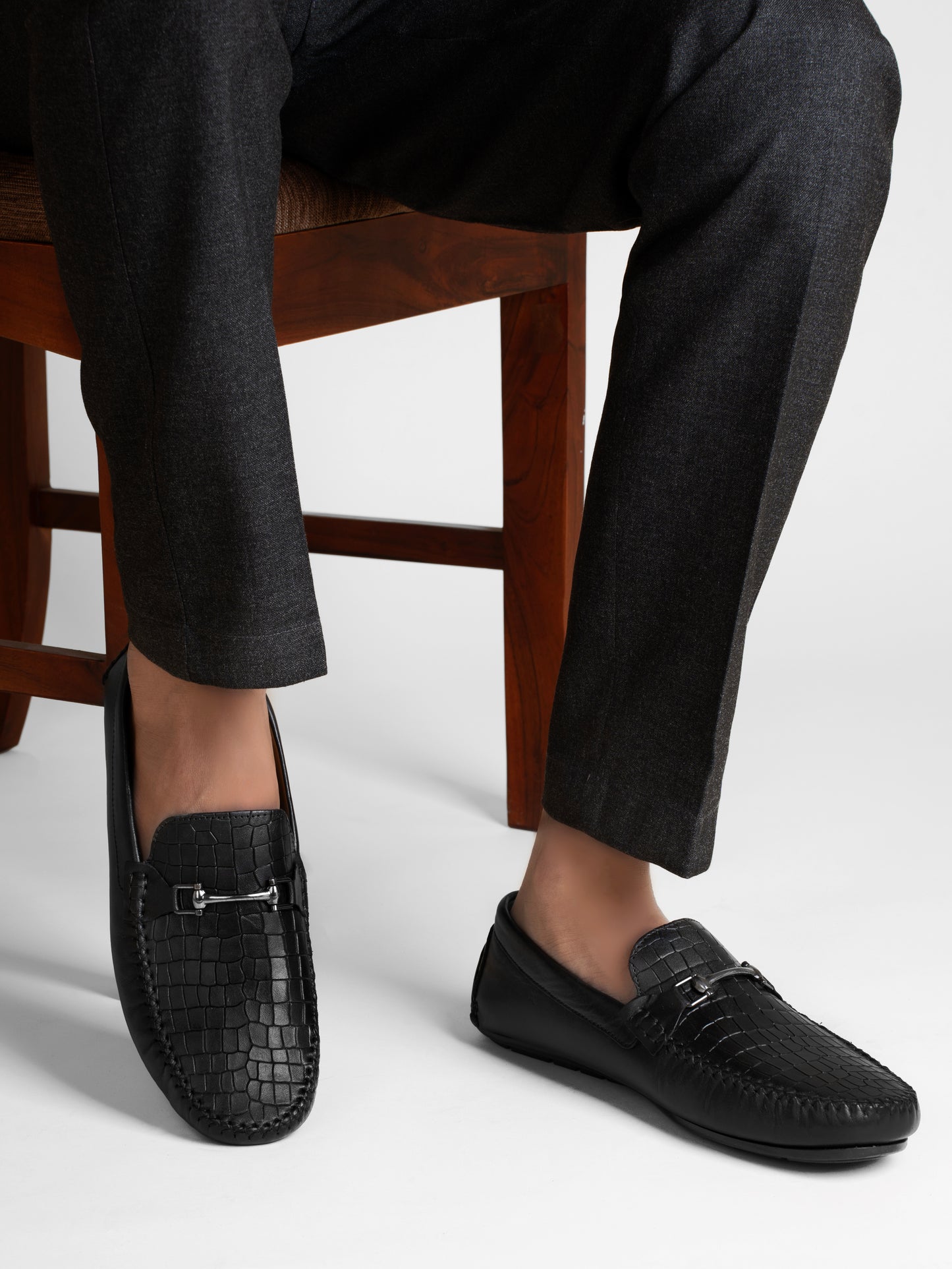 European Leather Croco-Metal Print Loafers