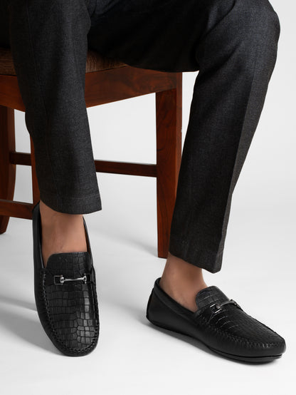 European Leather Croco-Metal Print Loafers
