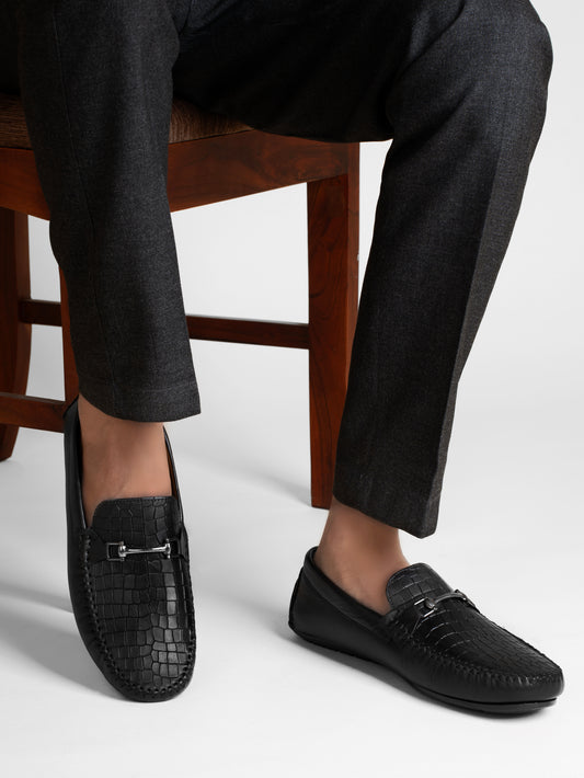 99Crafts Premium Quality European Full Grain Genuine Leather Handmade Driving loafers With Croco  & Metal Ancent Prints For Men