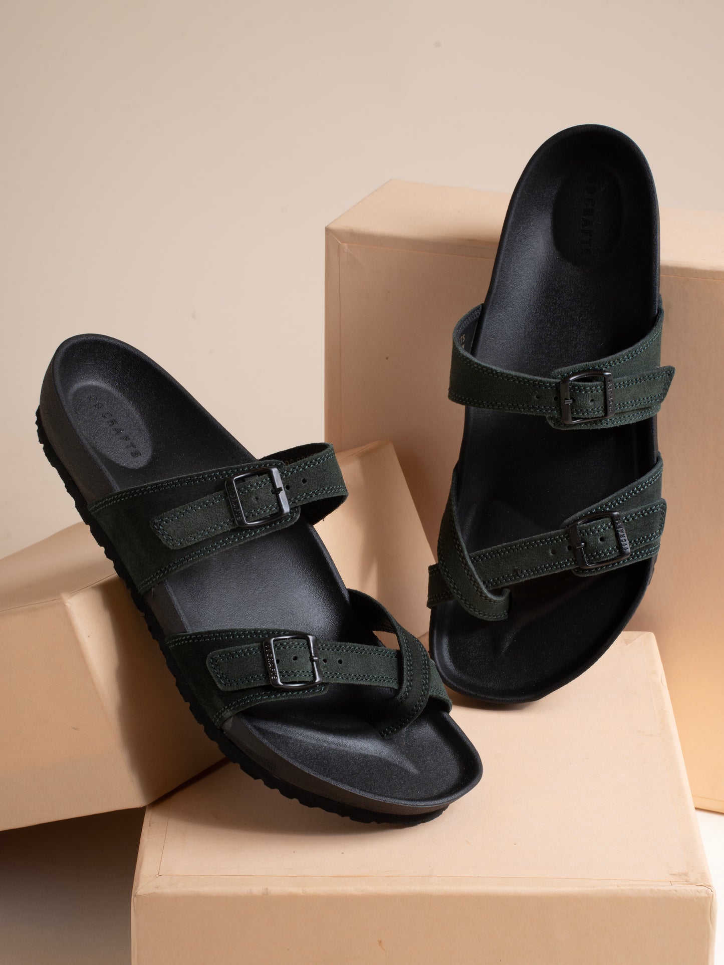 99Crafts Italian Suede Leather Buckle-Strap Sandal | Ortholite Memory Cushion & Arch-Flex Support