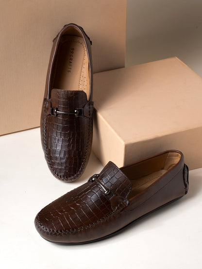 European Leather Croco-Metal Print Loafers