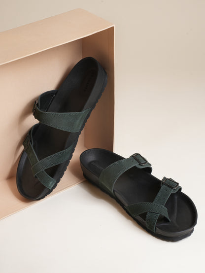 99Crafts Italian Suede Leather Buckle-Strap Sandal | Ortholite Memory Cushion & Arch-Flex Support