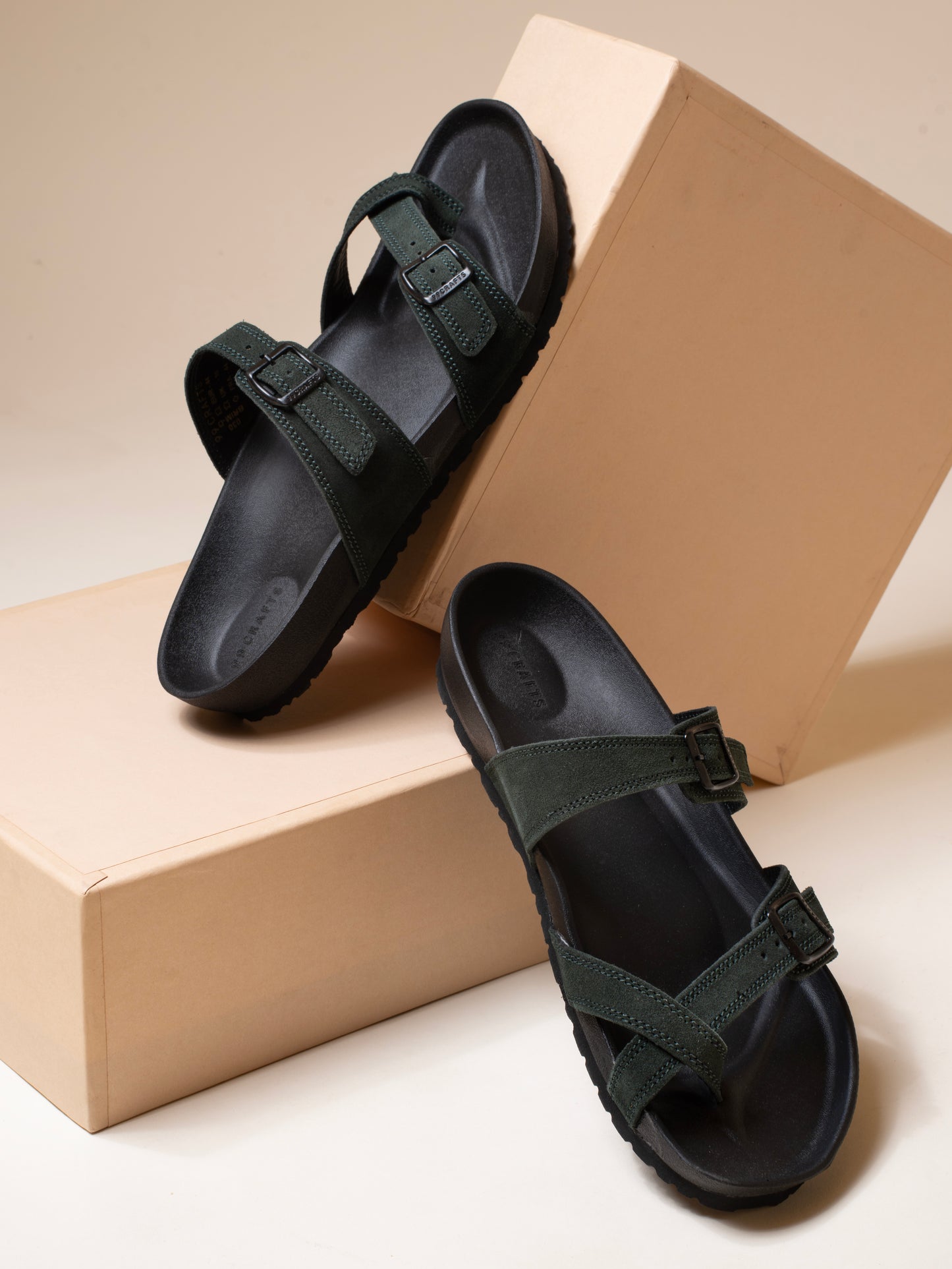 99Crafts Italian Suede Leather Buckle-Strap Sandal | Ortholite Memory Cushion & Arch-Flex Support