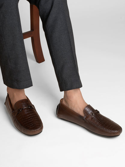 European Leather Croco-Metal Print Loafers
