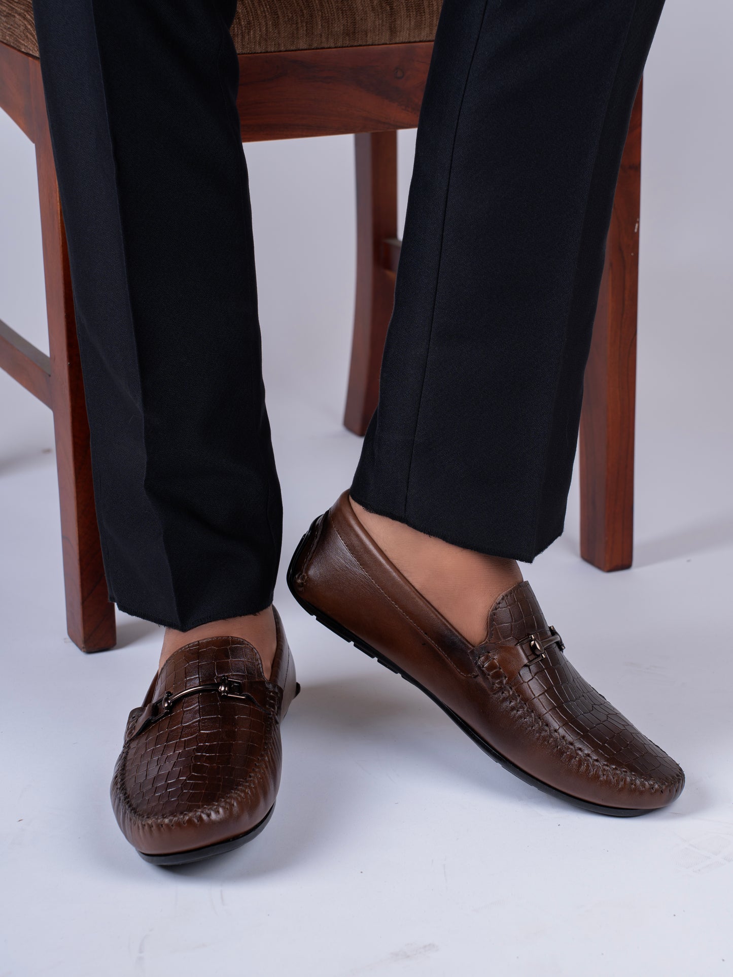 European Leather Croco-Metal Print Loafers