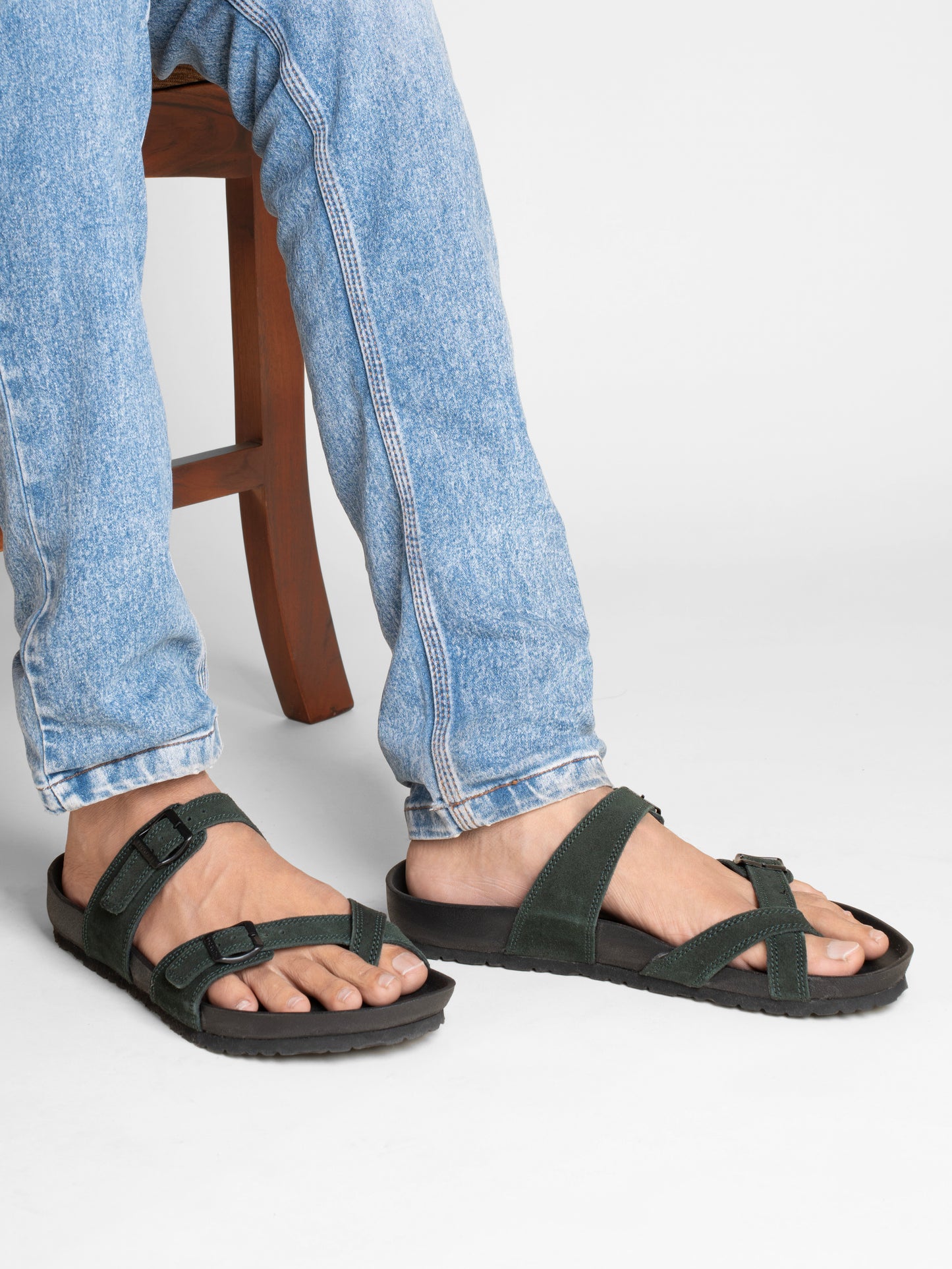 99Crafts Italian Suede Leather Buckle-Strap Sandal | Ortholite Memory Cushion & Arch-Flex Support