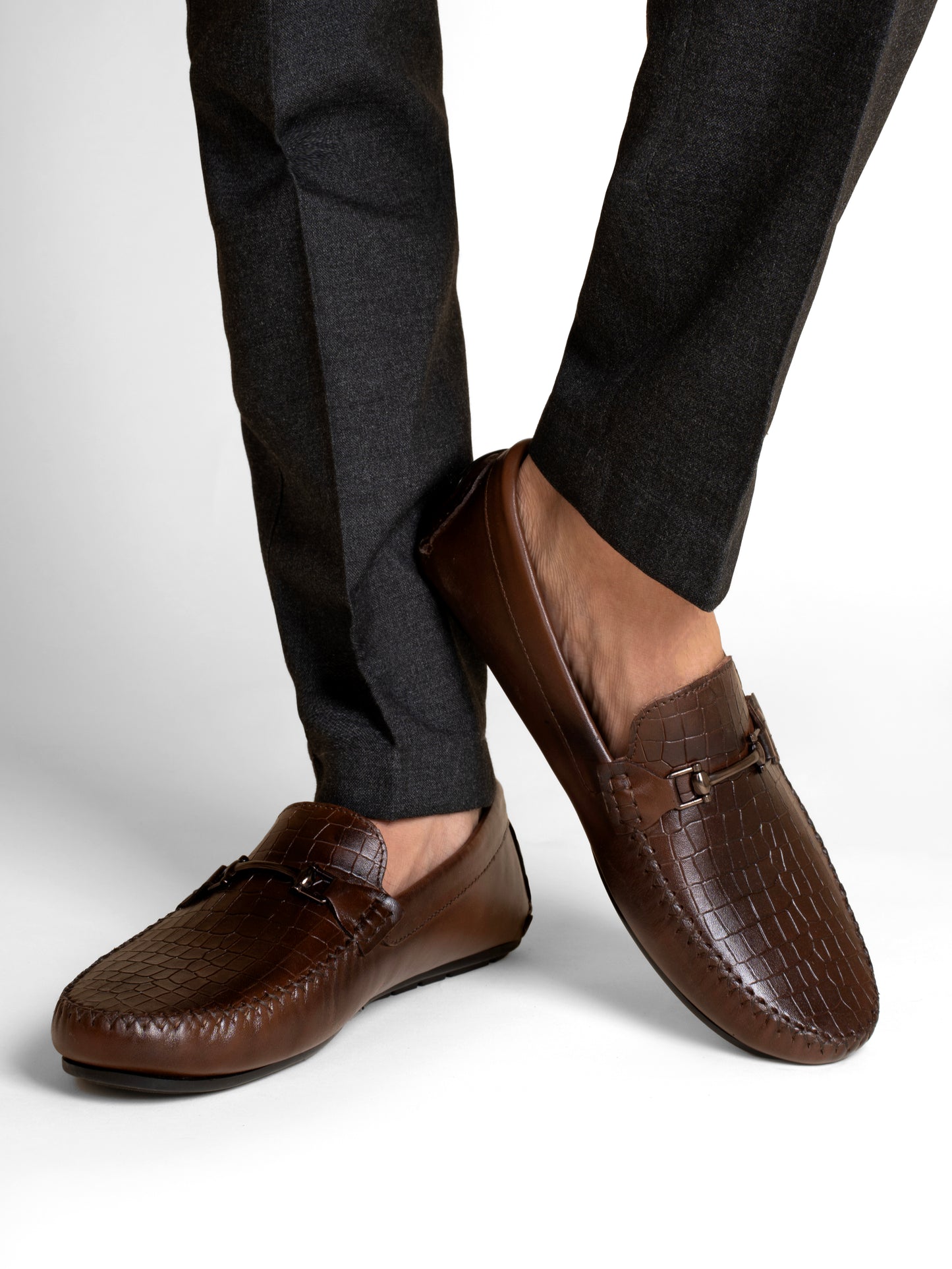European Leather Croco-Metal Print Loafers