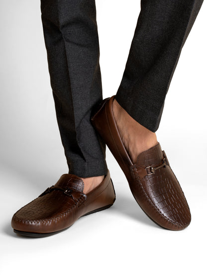 European Leather Croco-Metal Print Loafers