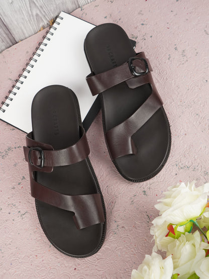99Crafts Italian Full-Grain Leather Buckle-Strap Sandal | Ortholite Memory Cushion & Arch-Flex Support