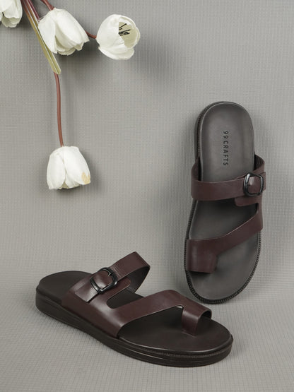 99Crafts Italian Full-Grain Leather Buckle-Strap Sandal | Ortholite Memory Cushion & Arch-Flex Support