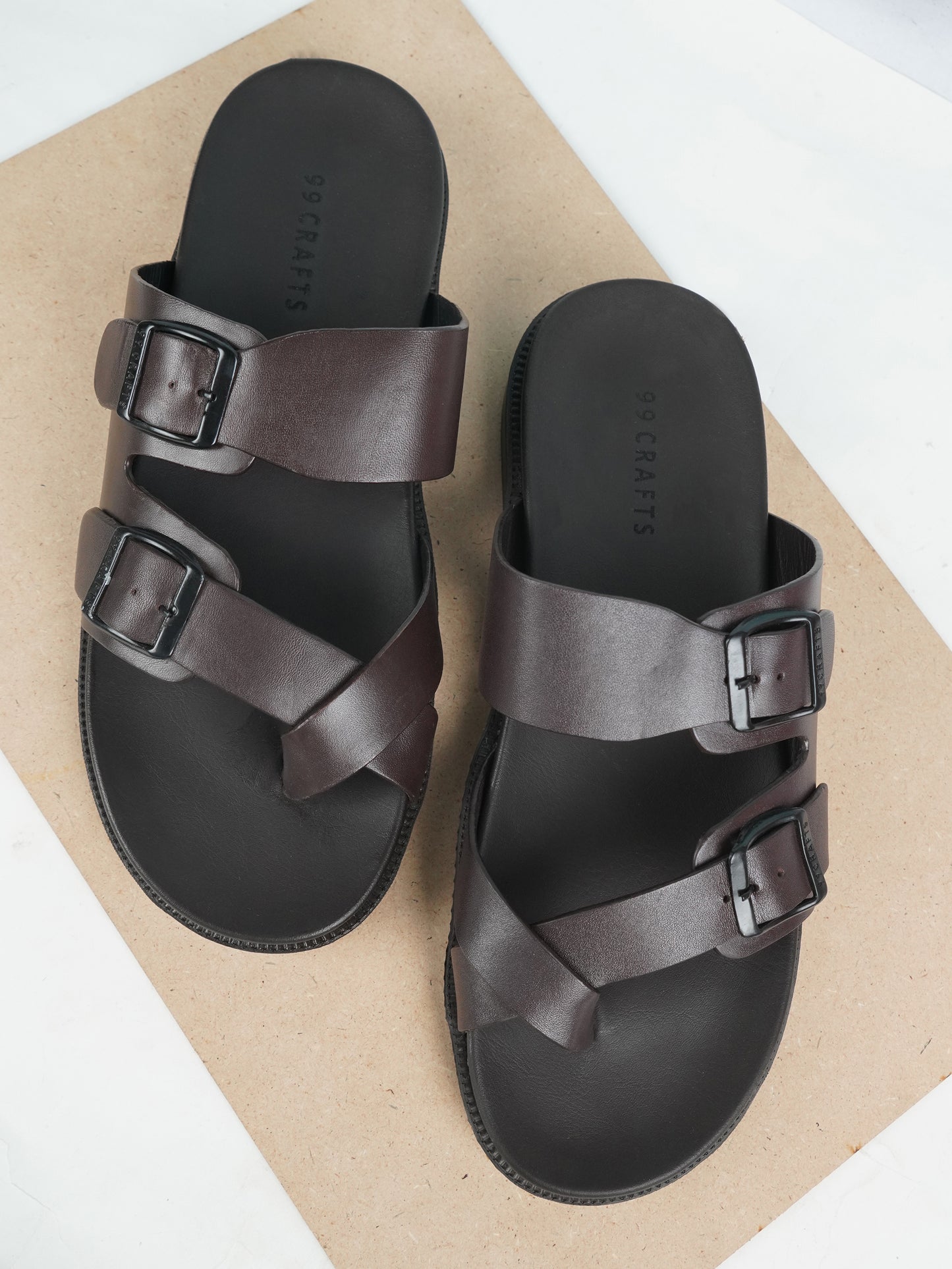 99Crafts Italian Full-Grain Leather Buckle-Strap Sandal | Ortholite Memory Cushion & Arch-Flex Support