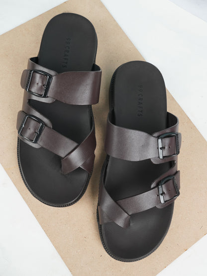 99Crafts Italian Full-Grain Leather Buckle-Strap Sandal | Ortholite Memory Cushion & Arch-Flex Support