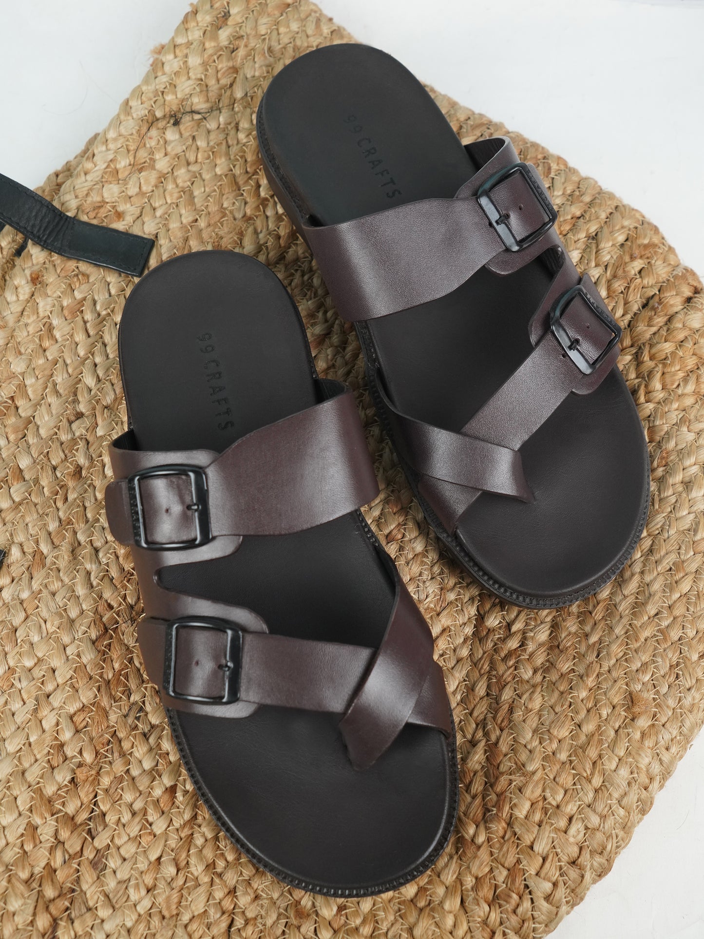 99Crafts Italian Full-Grain Leather Buckle-Strap Sandal | Ortholite Memory Cushion & Arch-Flex Support
