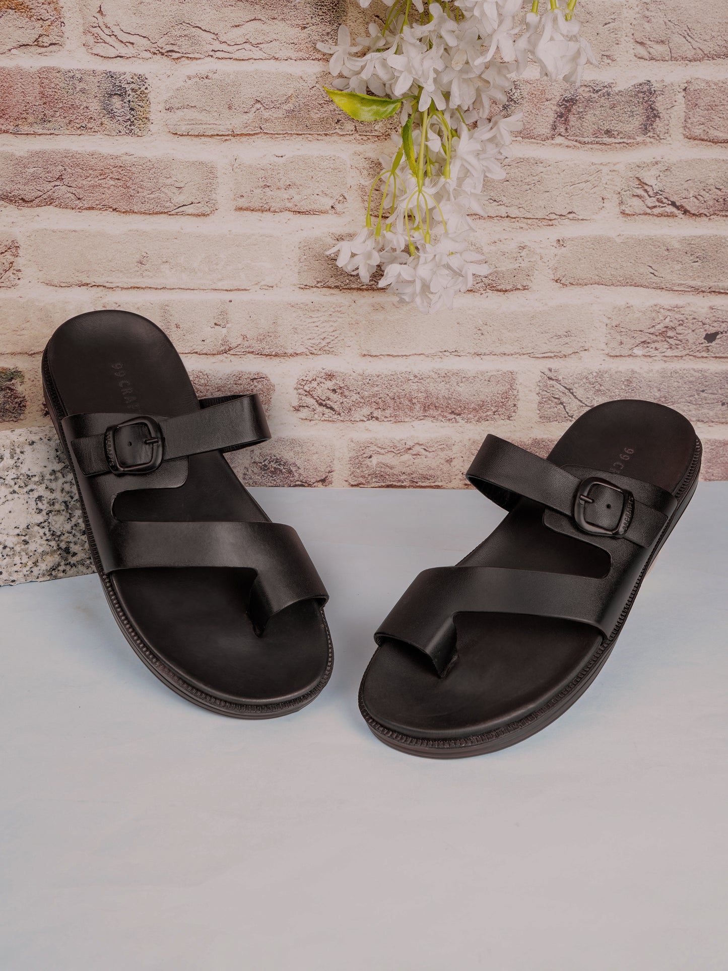 99Crafts Italian Full-Grain Leather Buckle-Strap Sandal | Ortholite Memory Cushion & Arch-Flex Support