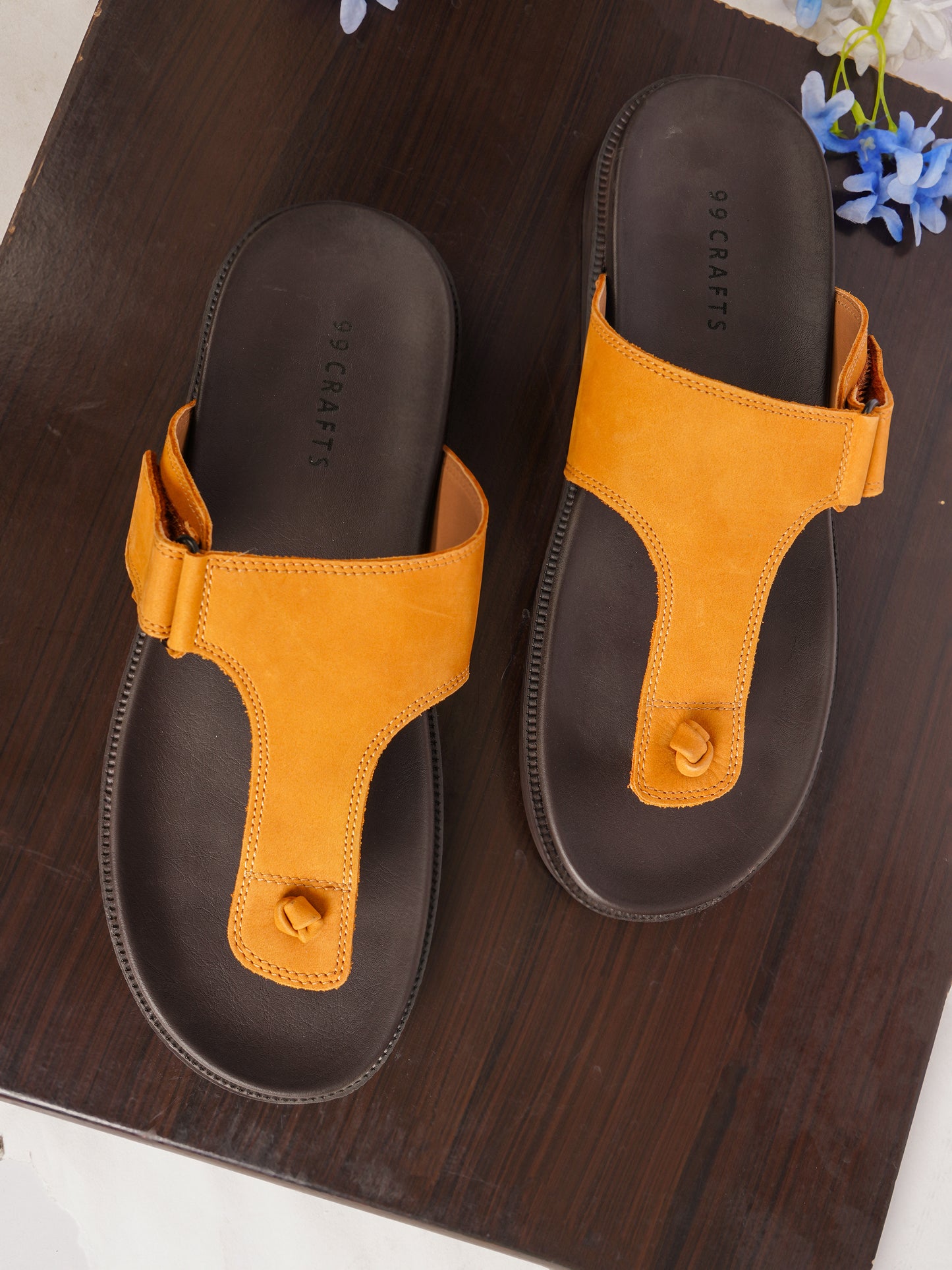 99Crafts Luxe Italian Nubuck Leather T-Strap Sandal | Ultra-Soft Ortholite Memory Cushion