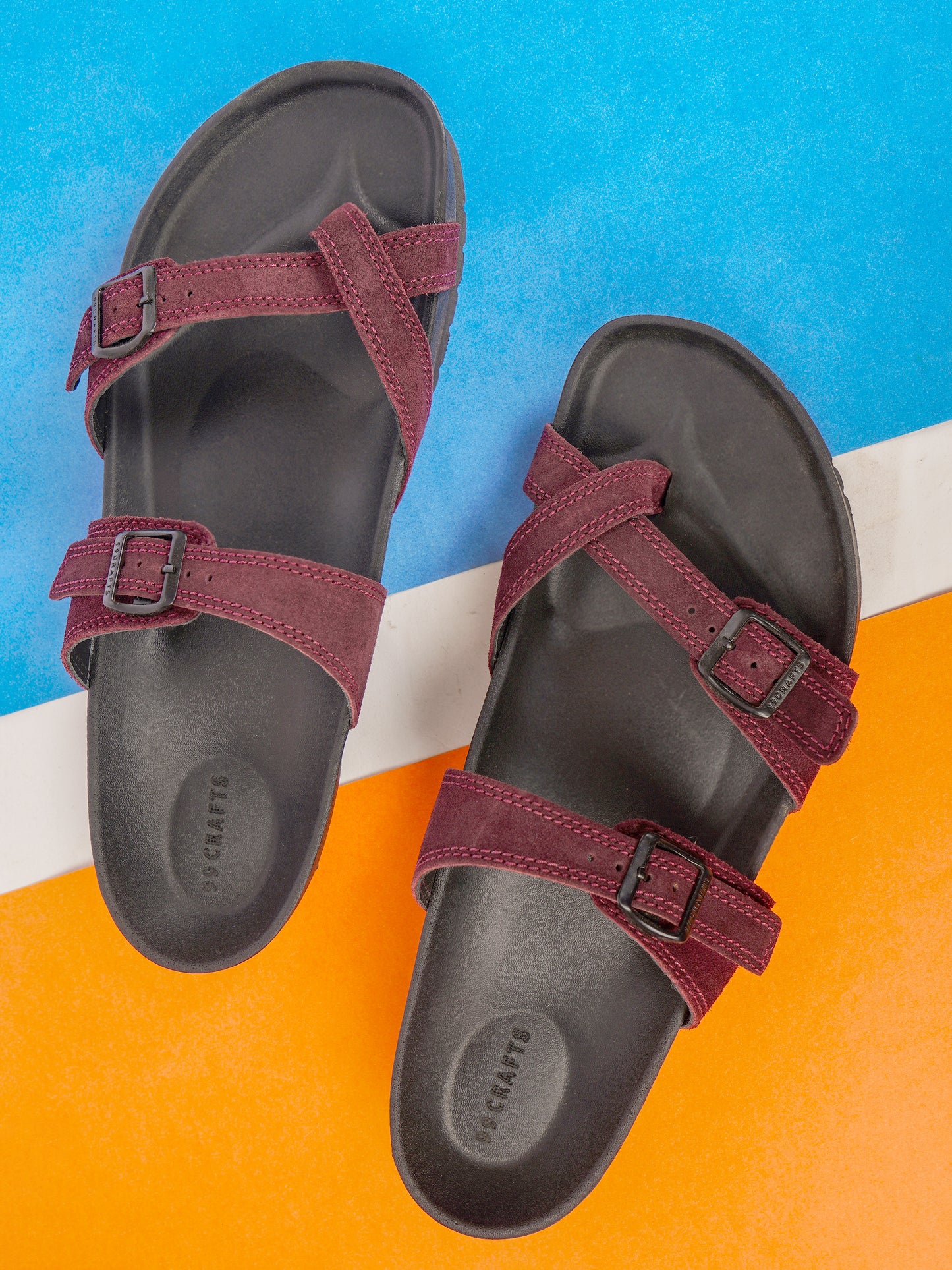 99Crafts Italian Suede Leather Buckle-Strap Sandal | Ortholite Memory Cushion & Arch-Flex Support