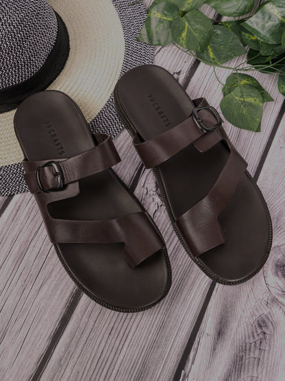 99Crafts Italian Full-Grain Leather Buckle-Strap Sandal | Ortholite Memory Cushion & Arch-Flex Support