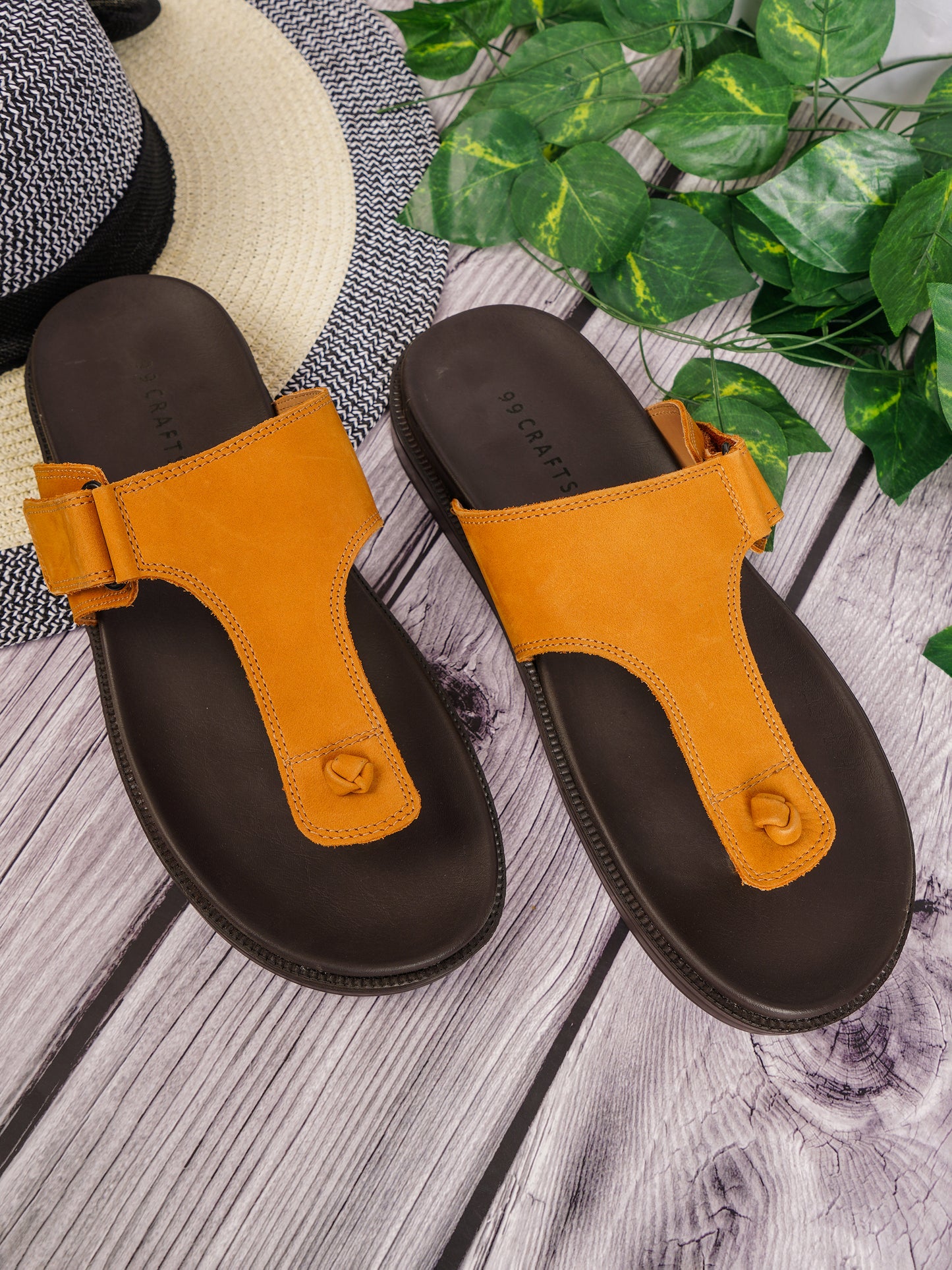 99Crafts Luxe Italian Nubuck Leather T-Strap Sandal | Ultra-Soft Ortholite Memory Cushion