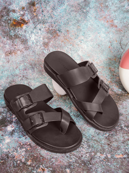 99Crafts Italian Full-Grain Leather Buckle-Strap Sandal | Ortholite Memory Cushion & Arch-Flex Support