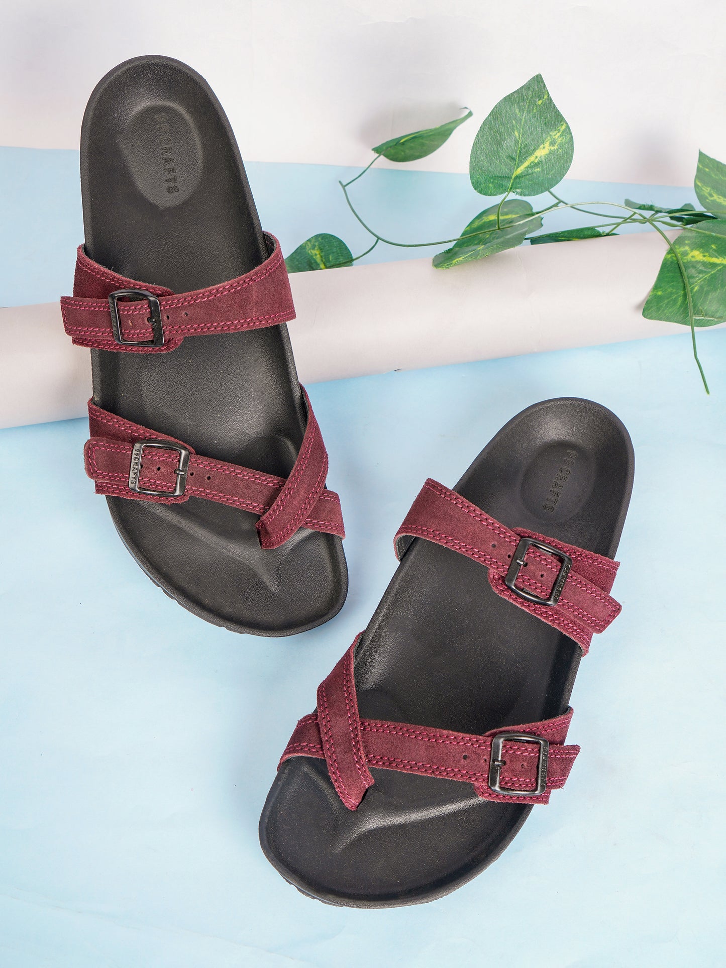 99Crafts Italian Suede Leather Buckle-Strap Sandal | Ortholite Memory Cushion & Arch-Flex Support