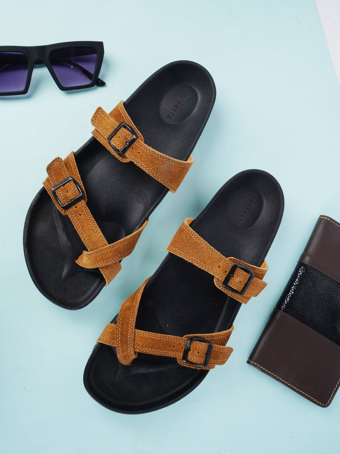 99Crafts Italian Suede Leather Buckle-Strap Sandal | Ortholite Memory Cushion & Arch-Flex Support