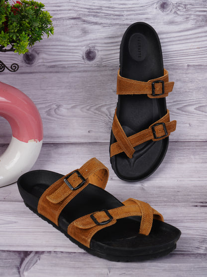 99Crafts Italian Suede Leather Buckle-Strap Sandal | Ortholite Memory Cushion & Arch-Flex Support