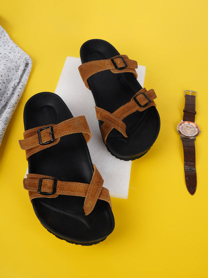 99Crafts Italian Suede Leather Buckle-Strap Sandal | Ortholite Memory Cushion & Arch-Flex Support