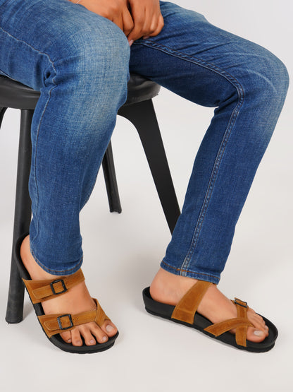 99Crafts Italian Suede Leather Buckle-Strap Sandal | Ortholite Memory Cushion & Arch-Flex Support
