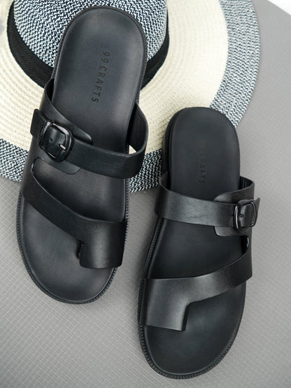 99Crafts Italian Full-Grain Leather Buckle-Strap Sandal | Ortholite Memory Cushion & Arch-Flex Support